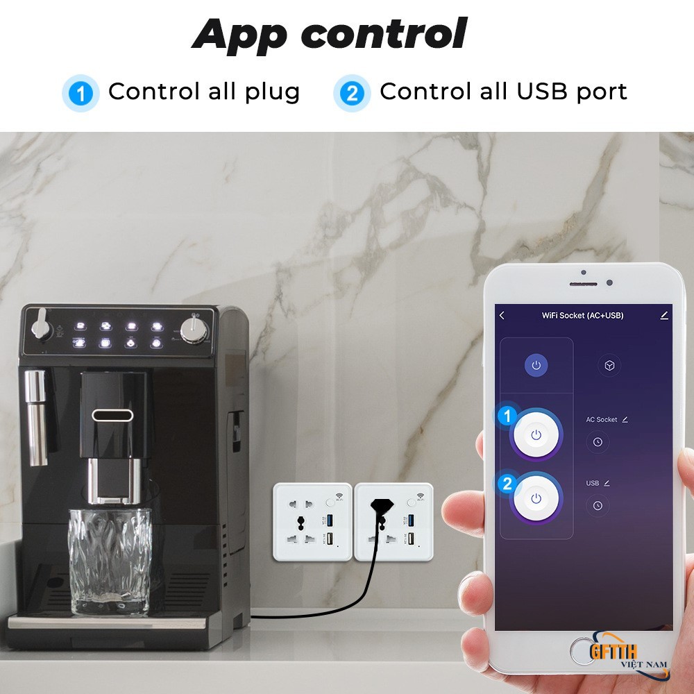 Ổ cắm âm tường thông minh Tuya Wifi, hỗ trợ Google và Alexa