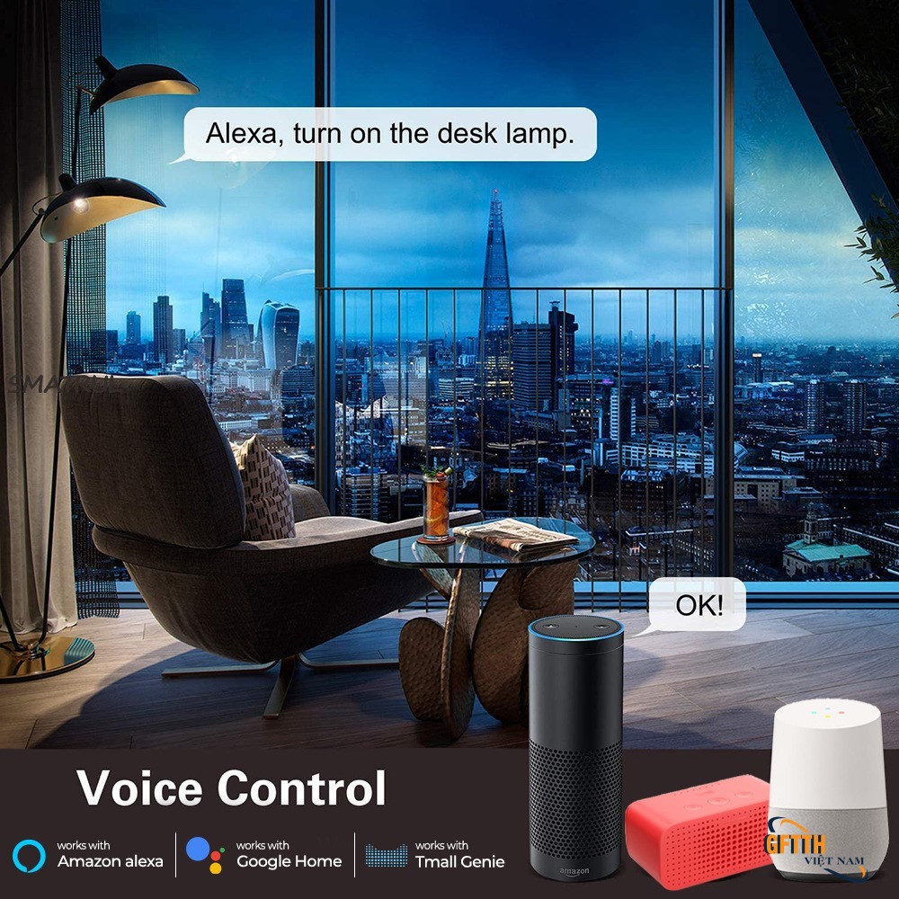 Ổ cắm âm tường thông minh Tuya Wifi, hỗ trợ Google và Alexa