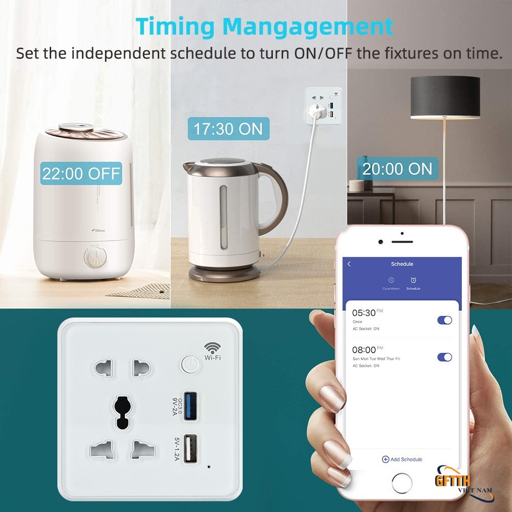 Ổ cắm âm tường thông minh Tuya Wifi, hỗ trợ Google và Alexa